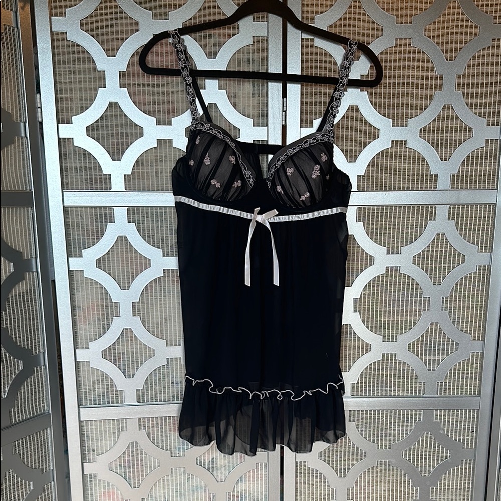 Ambrielle Pink and Black Chemise with Lace and Flared Skirt